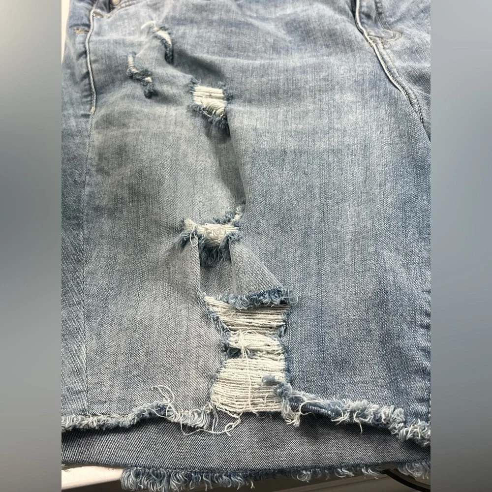 Light Wash Distressed Bermuda Shorts